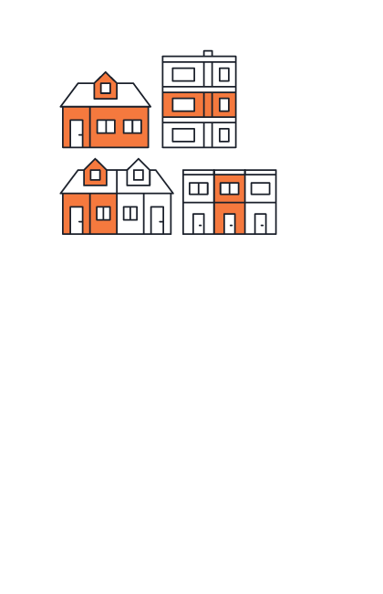 Illustrated image of different home types in orange.