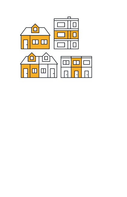 Illustrated image of different home types in yellow.