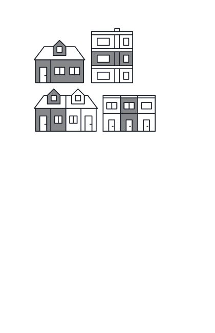 Illustrated image of different home types in grey.